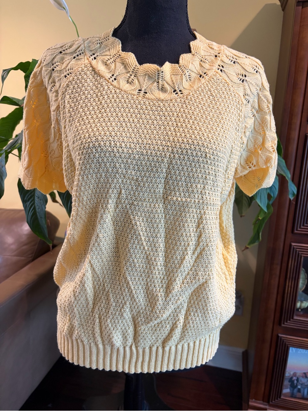 Vintage yellow Haband knit short sleeve sweater - Medium